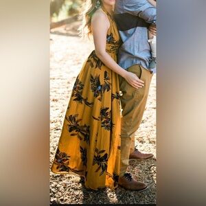 Floral Halter Maxi Dress in Mustard